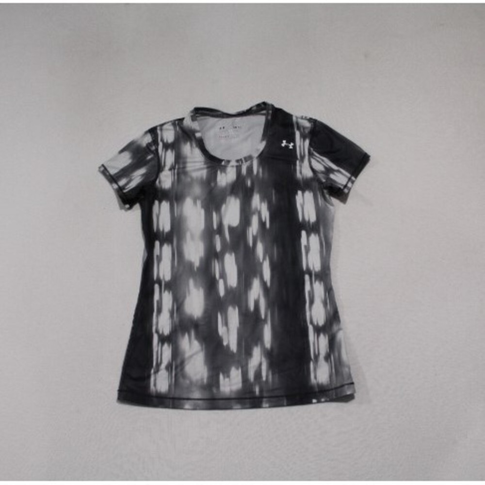 Under Armour HeatGear T-Shirt Women Small Black Excellent Fitted Abstract Print